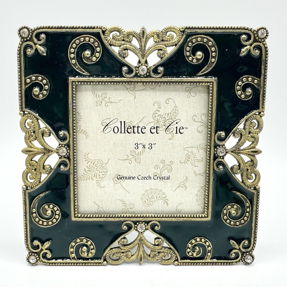 Collette et Cie Vie Picture Photo Frame Czech Crystals Dark Green Enamel